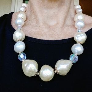 Chunky faux pearl and crystal necklace(#8)
